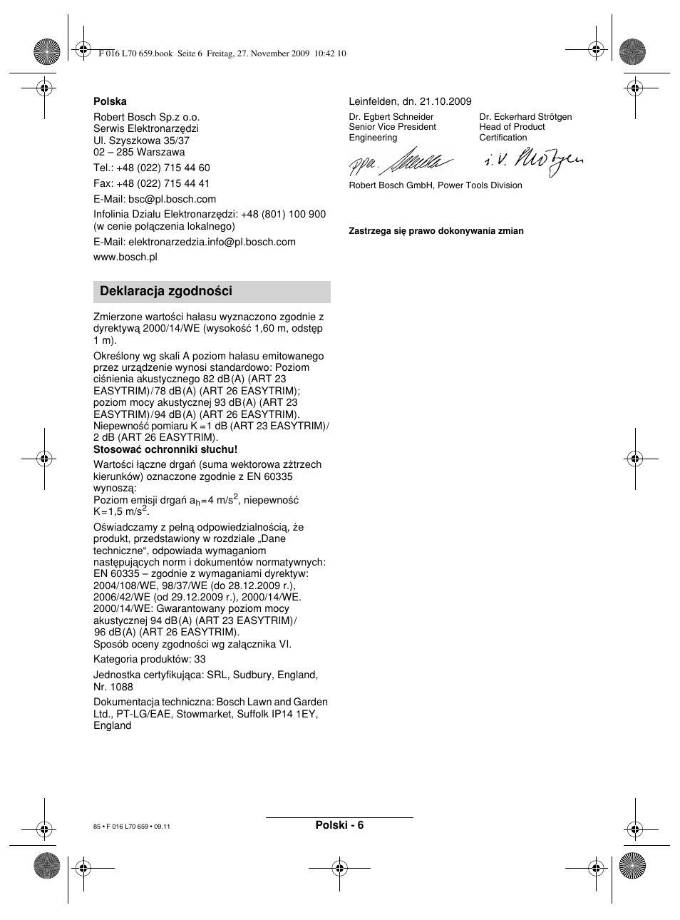 Deklaracja zgodno∂ci | Bosch ART 23 EASYTRIM User Manual | Page 85 / 164