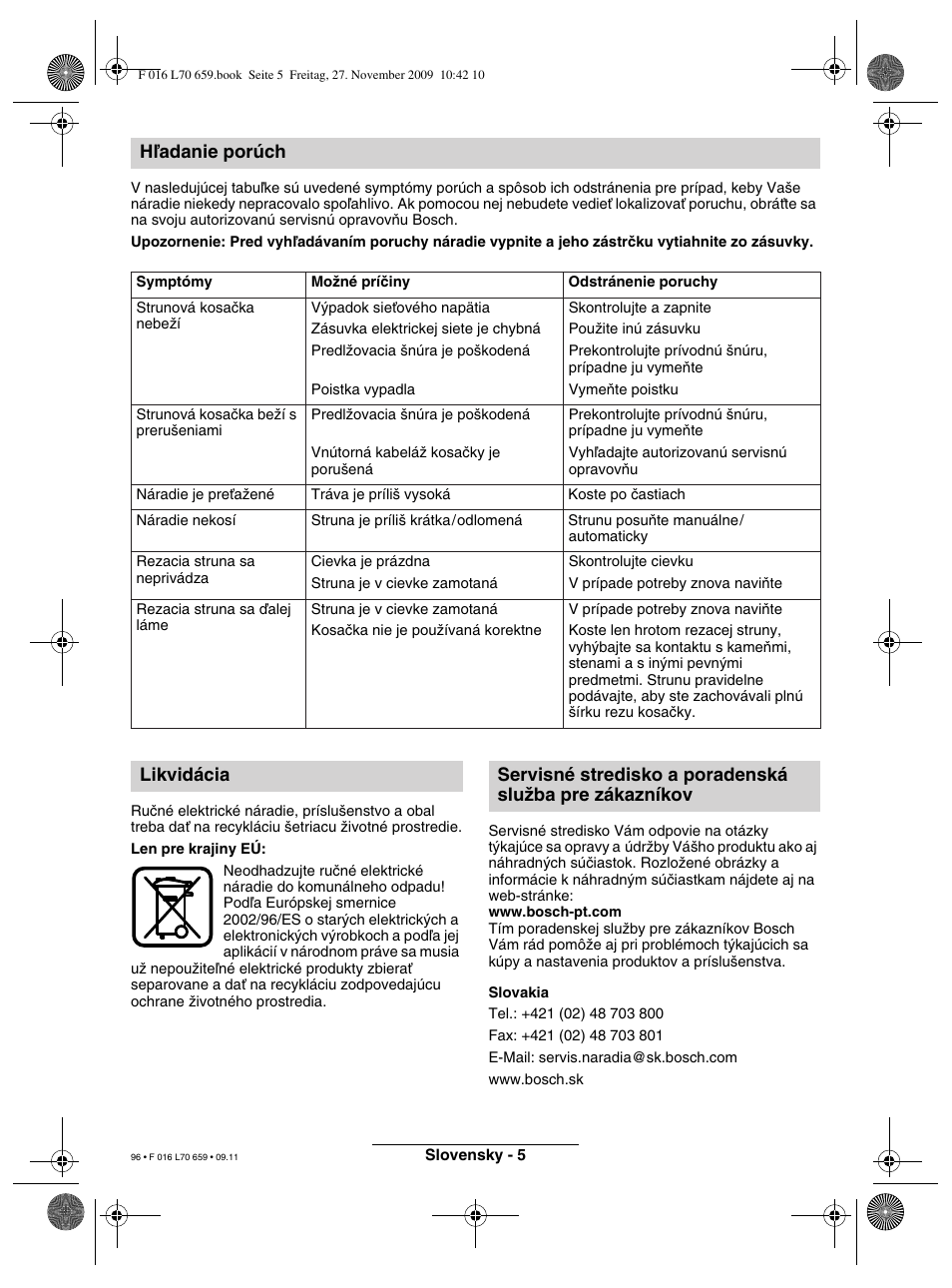 Hºadanie porúch | Bosch ART 23 EASYTRIM User Manual | Page 96 / 164