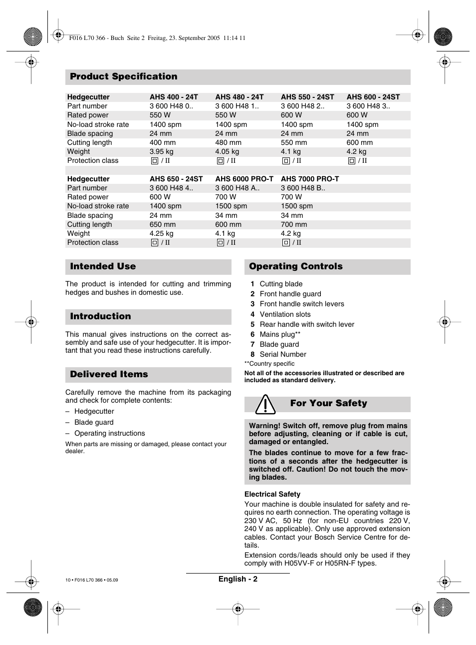 Product specification | Bosch AHS 550-24 ST User Manual | Page 10 / 69