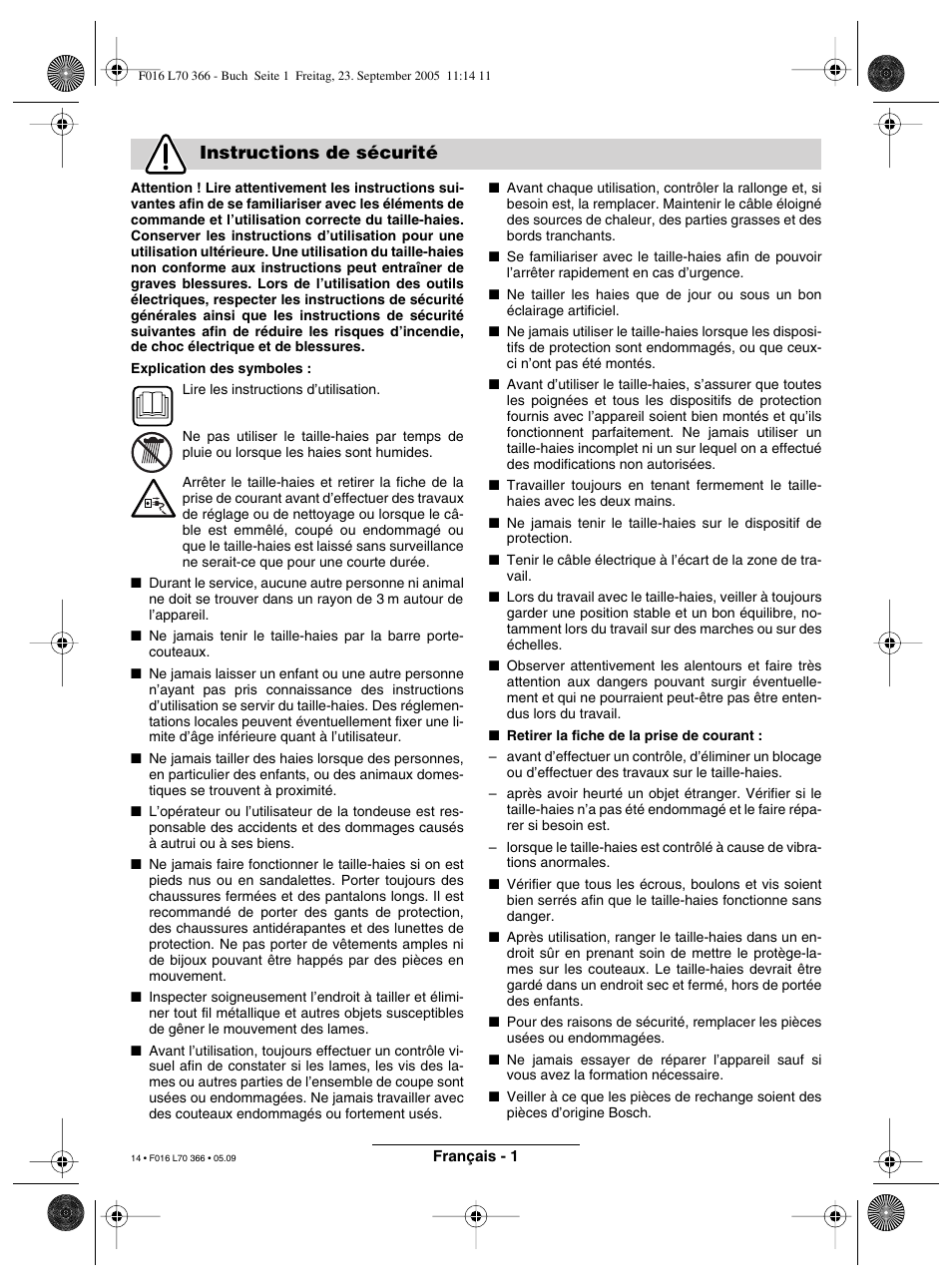 Instructions de sécurité | Bosch AHS 550-24 ST User Manual | Page 14 / 69