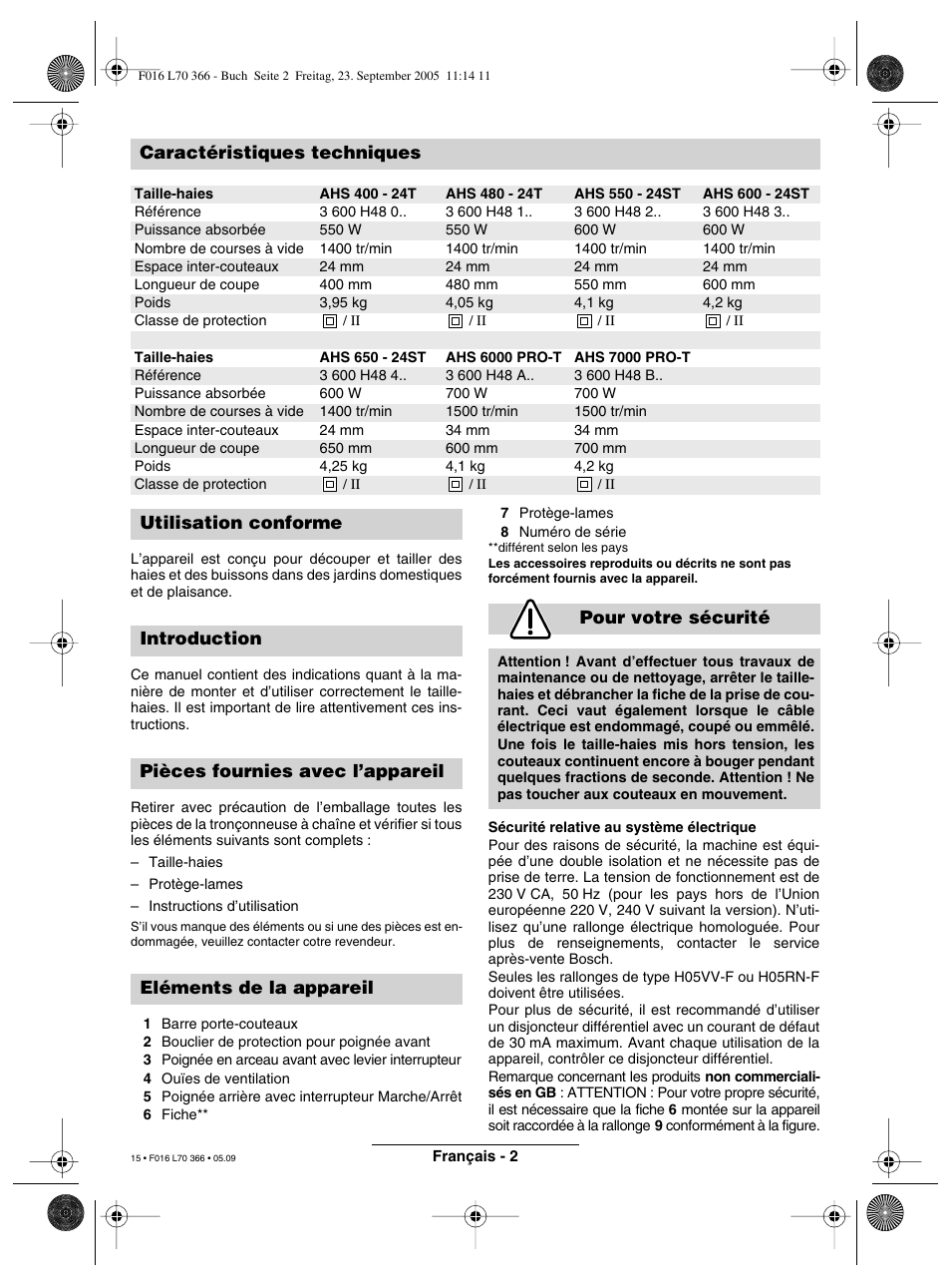 Caractéristiques techniques | Bosch AHS 550-24 ST User Manual | Page 15 / 69