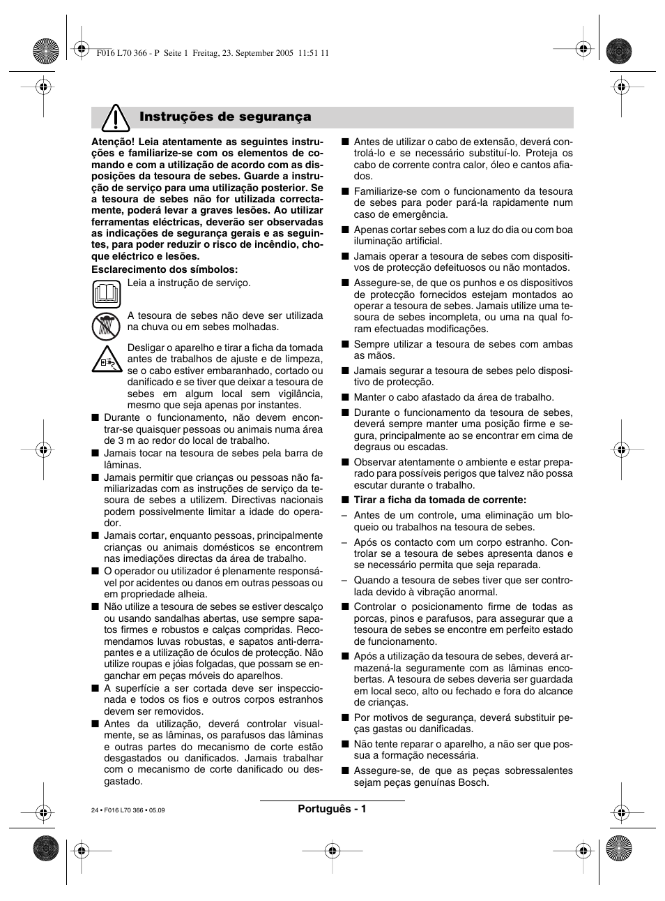 Instruções de segurança | Bosch AHS 550-24 ST User Manual | Page 24 / 69