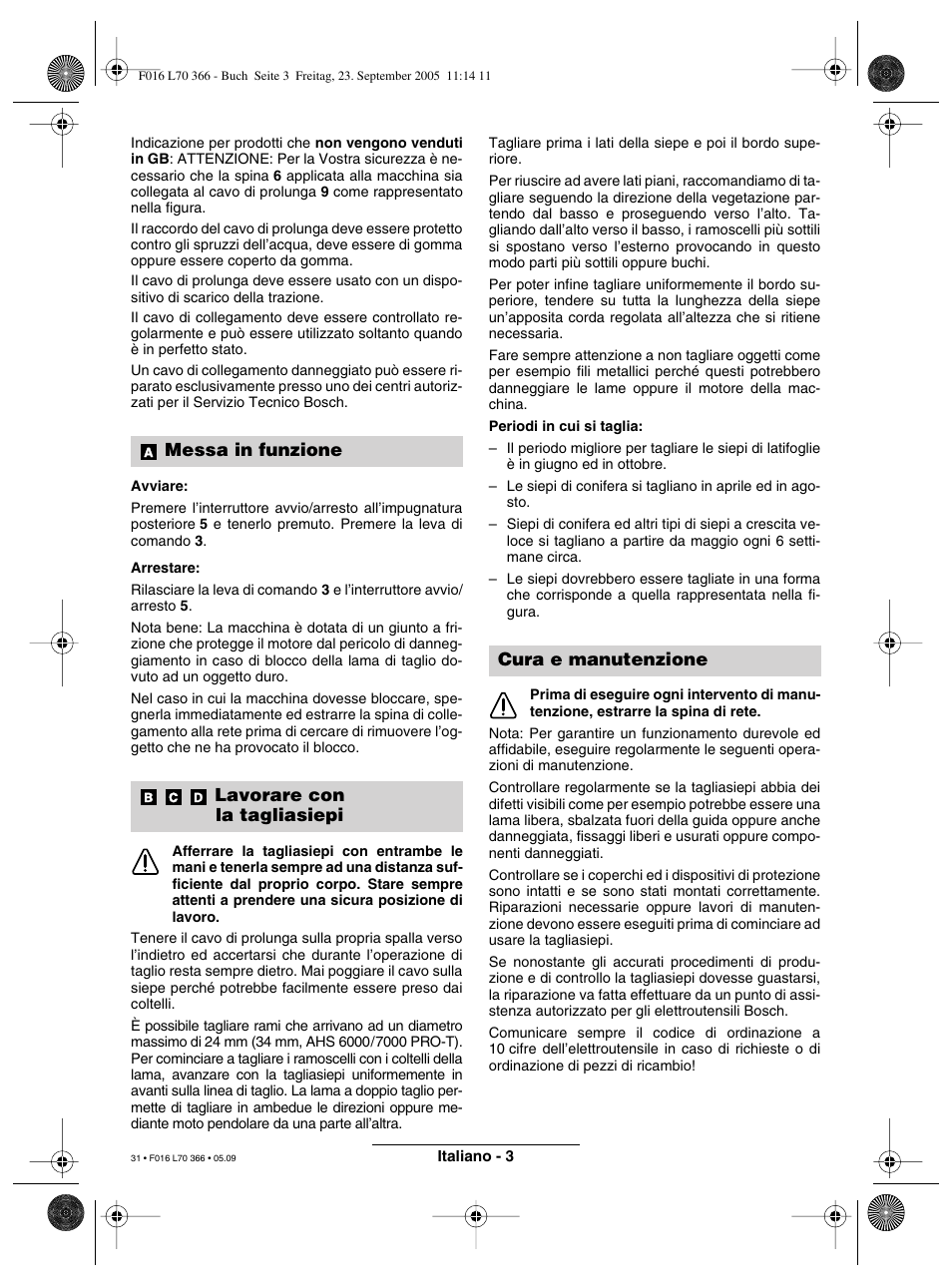 Messa in funzione lavorare con la tagliasiepi, Cura e manutenzione | Bosch AHS 550-24 ST User Manual | Page 31 / 69