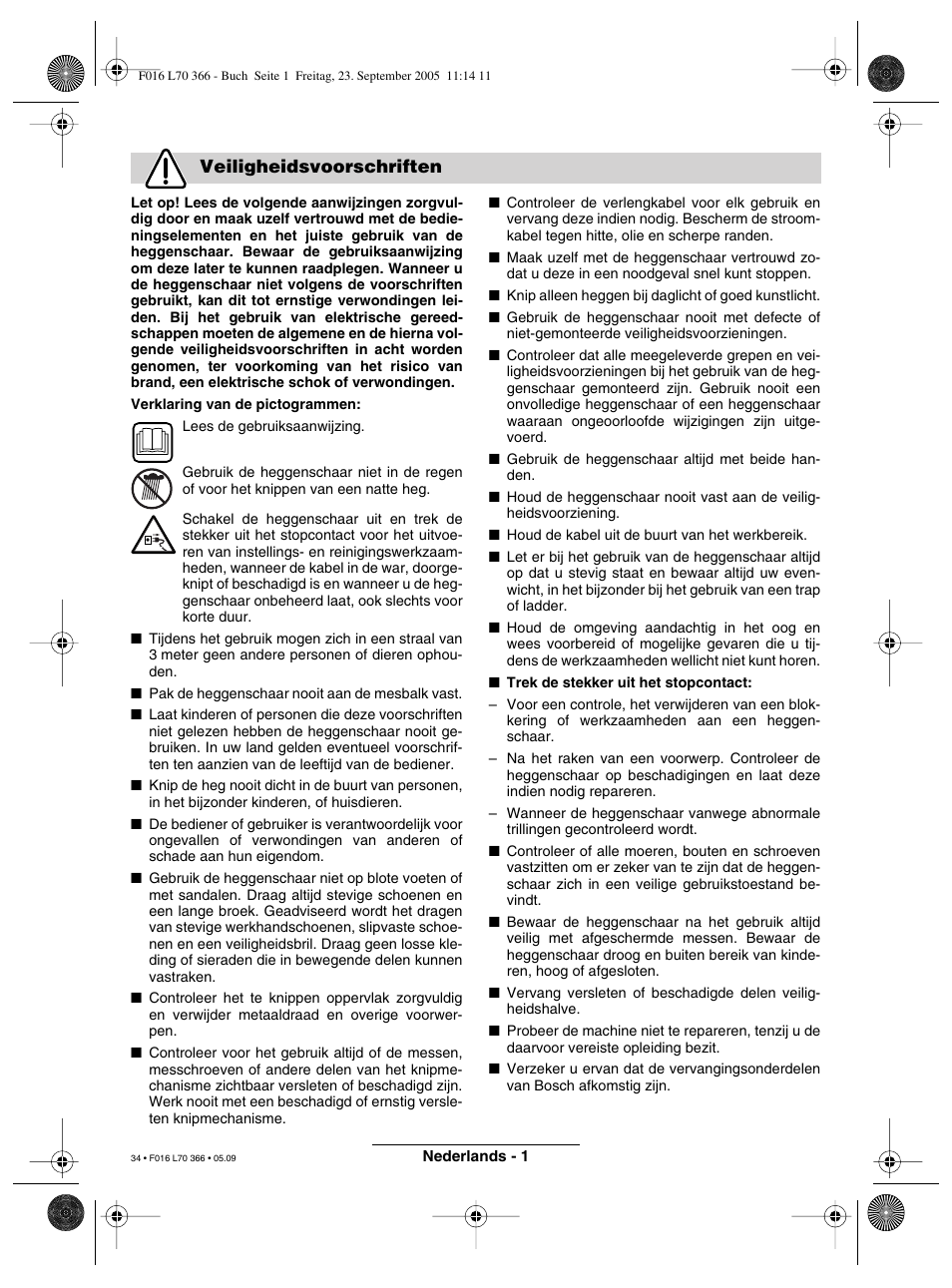 Veiligheidsvoorschriften | Bosch AHS 550-24 ST User Manual | Page 34 / 69