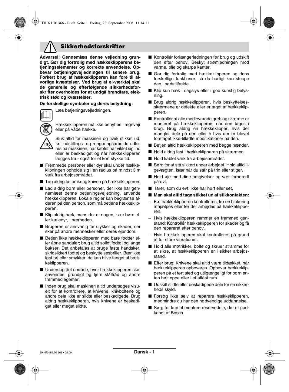 Sikkerhedsforskrifter | Bosch AHS 550-24 ST User Manual | Page 39 / 69