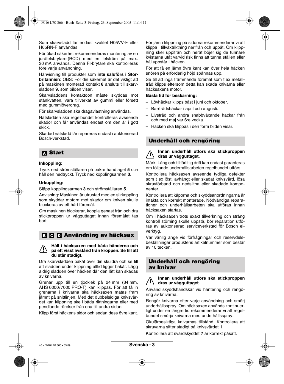 Start användning av häcksax | Bosch AHS 550-24 ST User Manual | Page 46 / 69