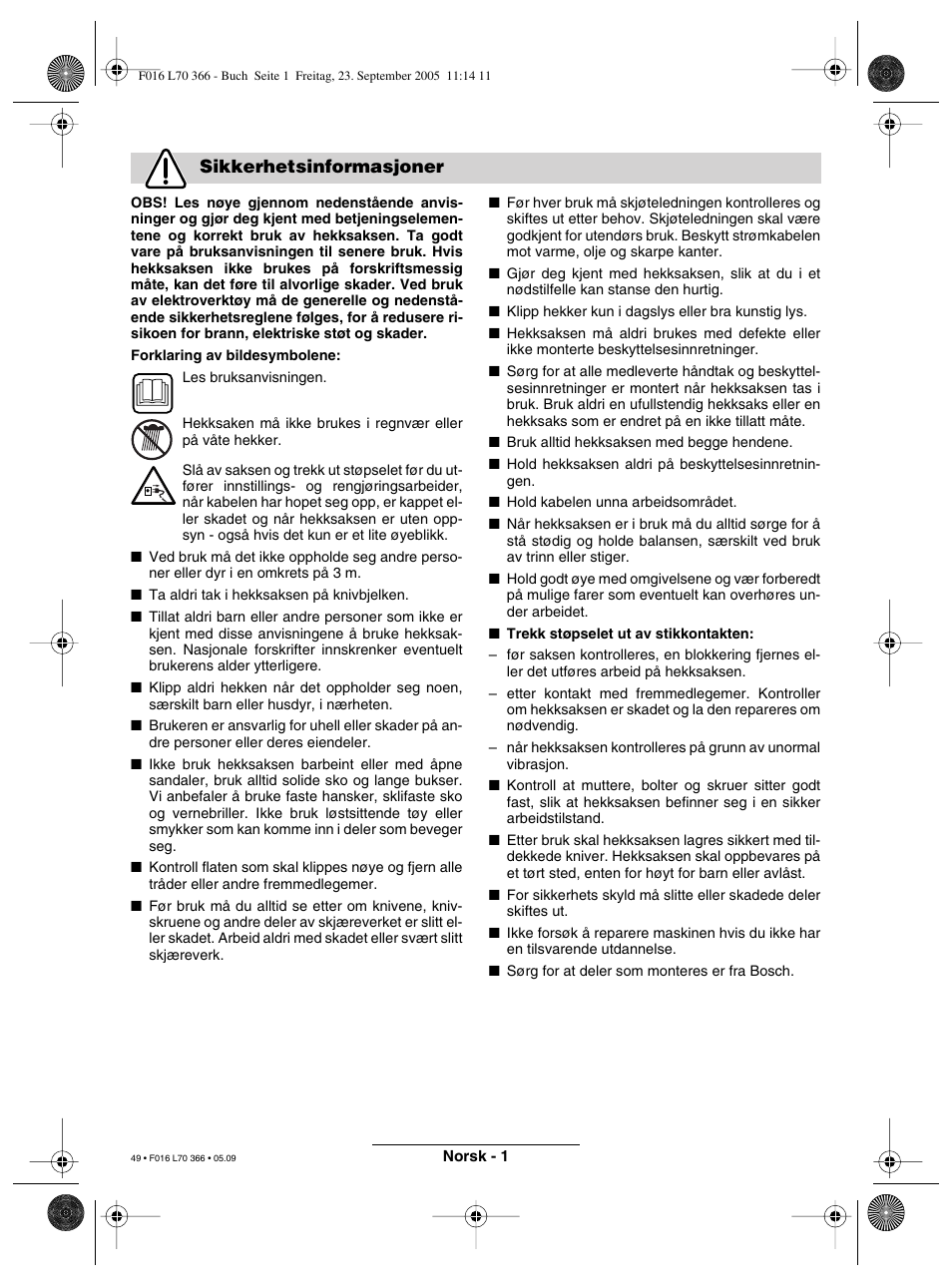 Sikkerhetsinformasjoner | Bosch AHS 550-24 ST User Manual | Page 49 / 69