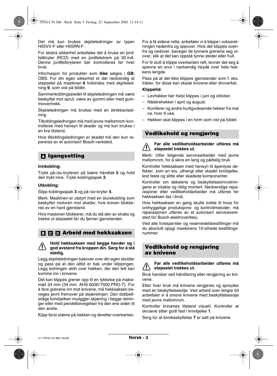 Igangsetting arbeid med hekksaksen | Bosch AHS 550-24 ST User Manual | Page 51 / 69