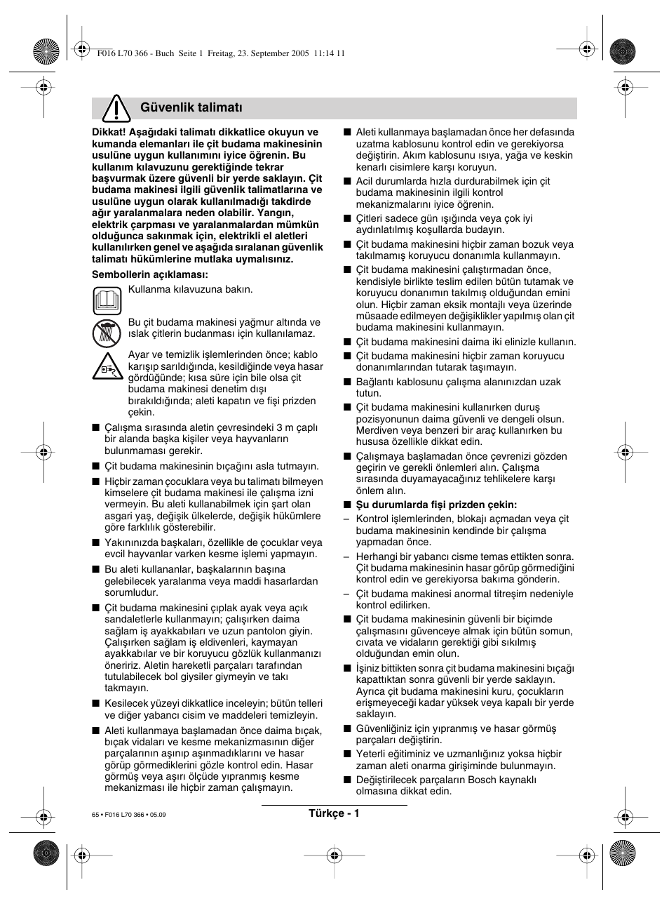 Güvenlik talimat | Bosch AHS 550-24 ST User Manual | Page 65 / 69