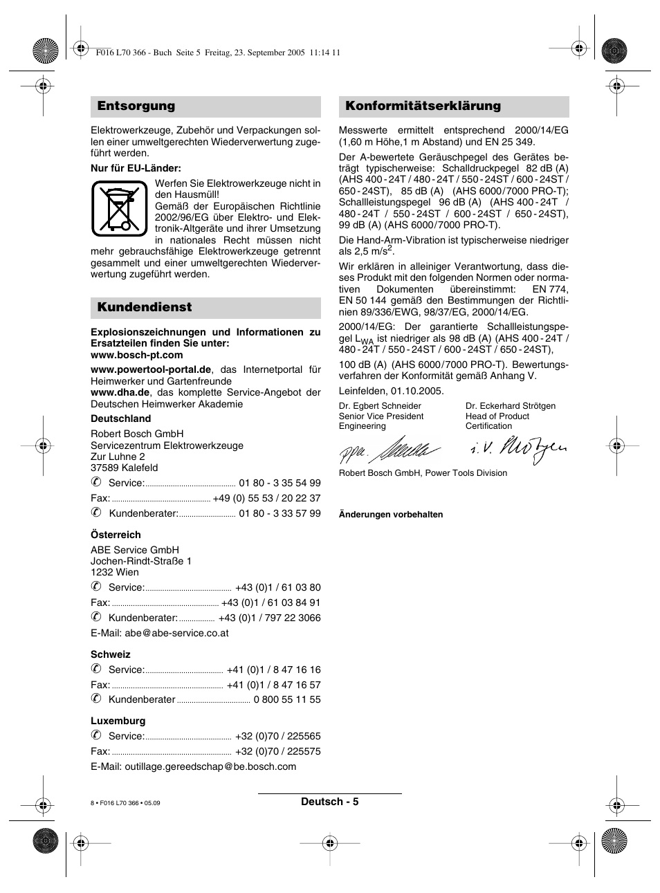Entsorgung kundendienst konformitätserklärung | Bosch AHS 550-24 ST User Manual | Page 8 / 69
