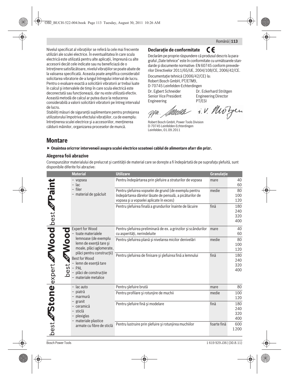 Montare | Bosch GEX 150 Turbo Professional User Manual | Page 113 / 167