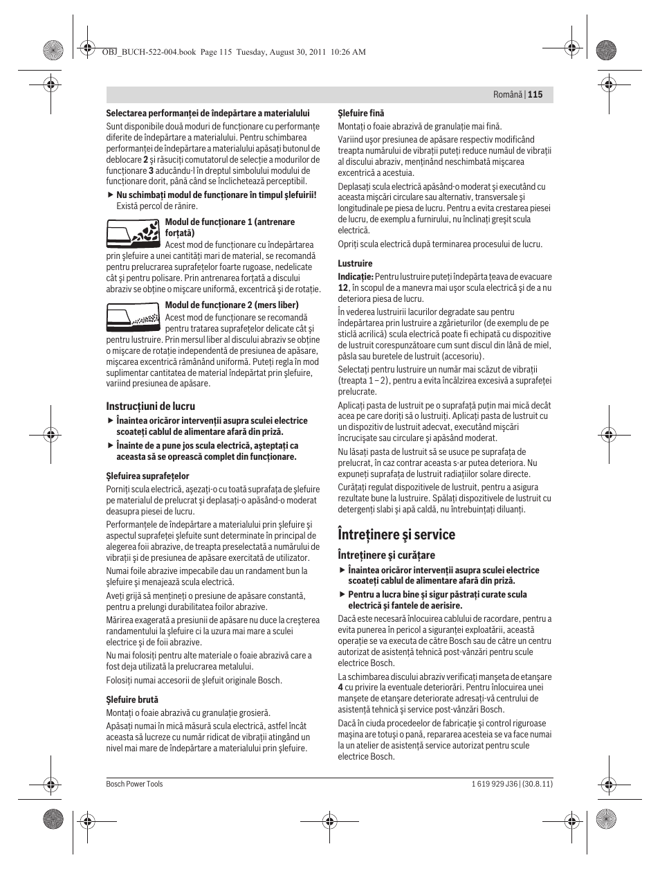 Întreţinere şi service | Bosch GEX 150 Turbo Professional User Manual | Page 115 / 167