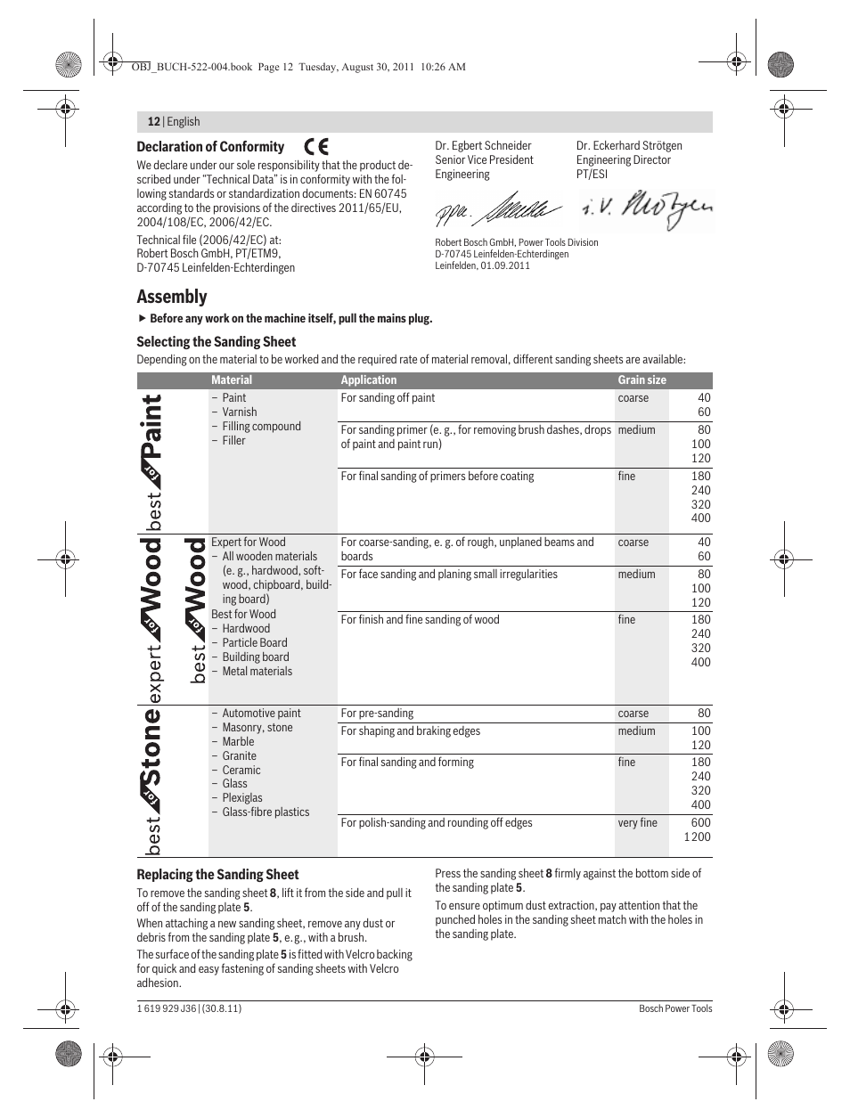 Assembly | Bosch GEX 150 Turbo Professional User Manual | Page 12 / 167