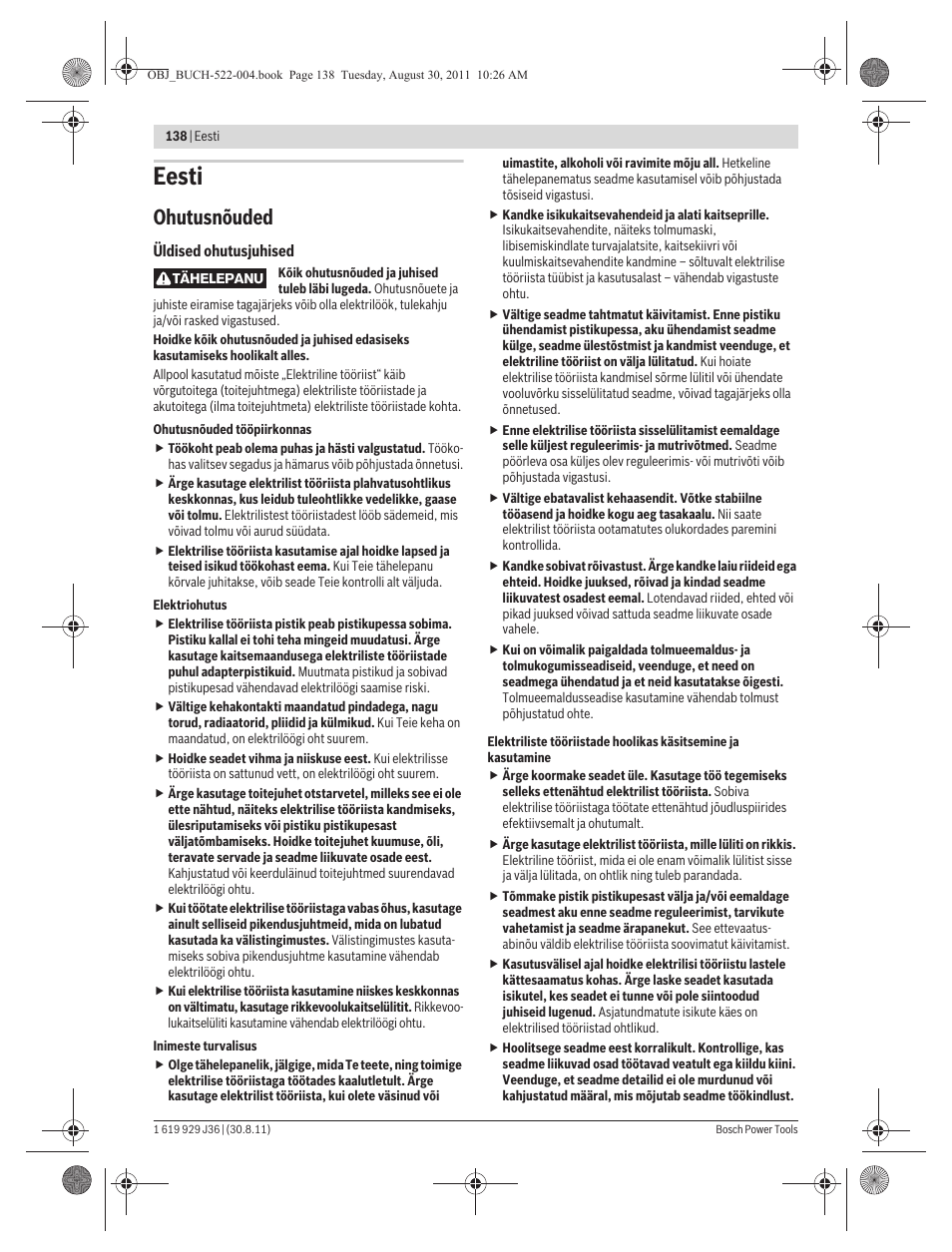 Eesti, Ohutusnõuded | Bosch GEX 150 Turbo Professional User Manual | Page 138 / 167