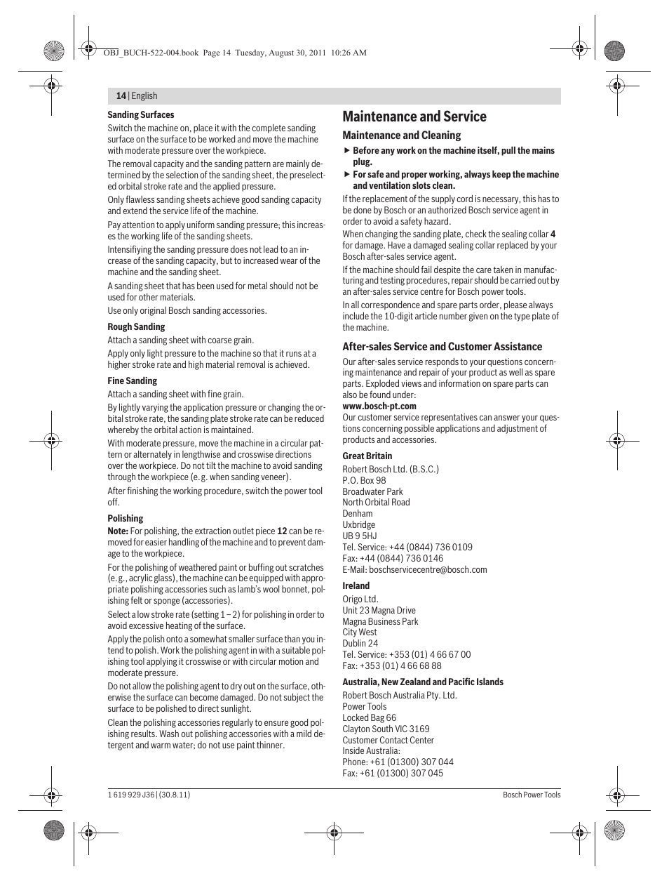 Maintenance and service | Bosch GEX 150 Turbo Professional User Manual | Page 14 / 167