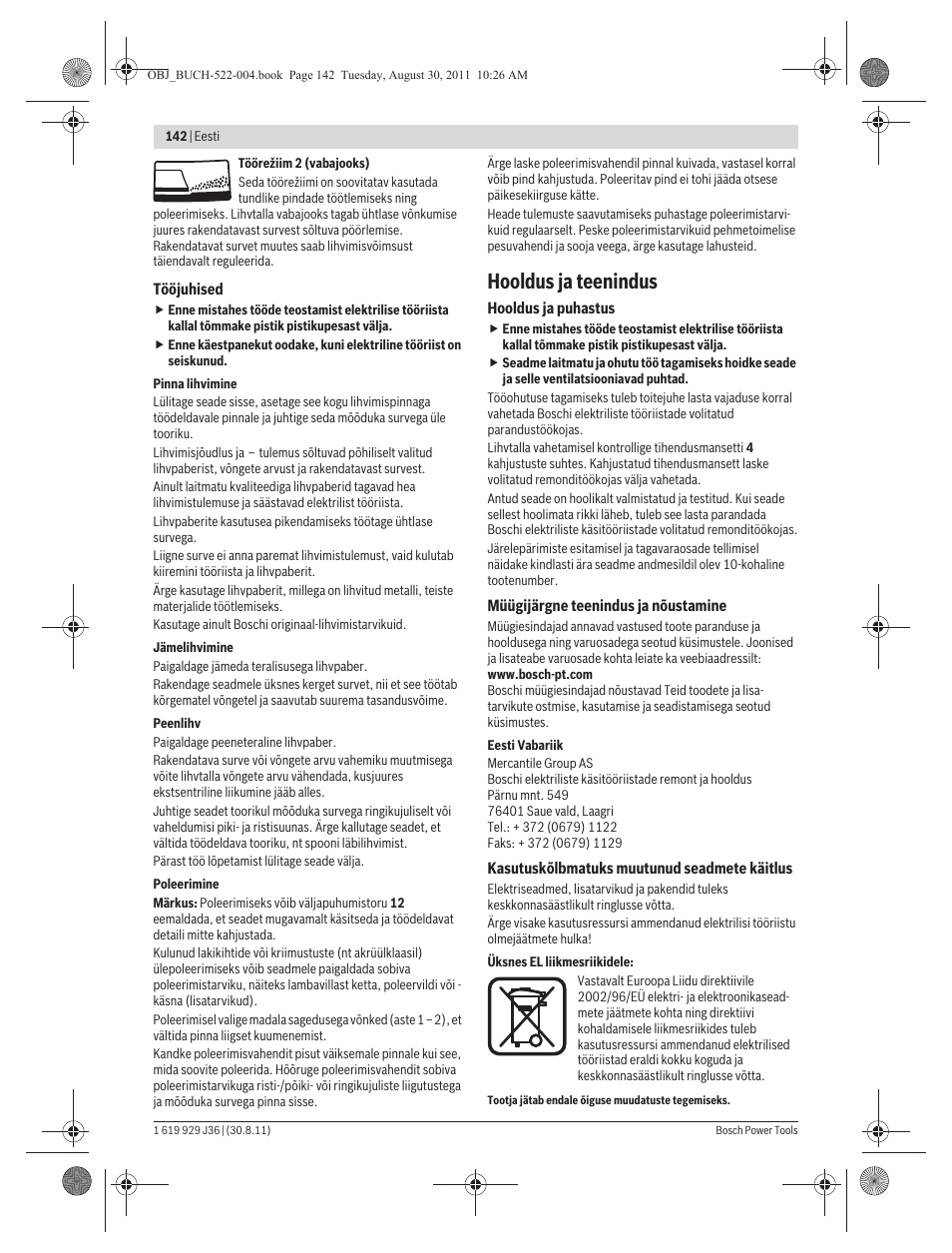 Hooldus ja teenindus | Bosch GEX 150 Turbo Professional User Manual | Page 142 / 167