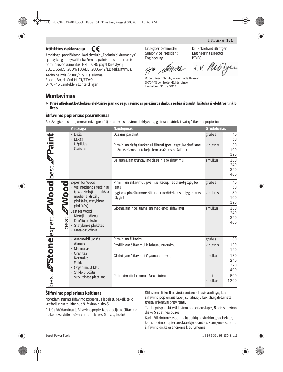 Montavimas | Bosch GEX 150 Turbo Professional User Manual | Page 151 / 167