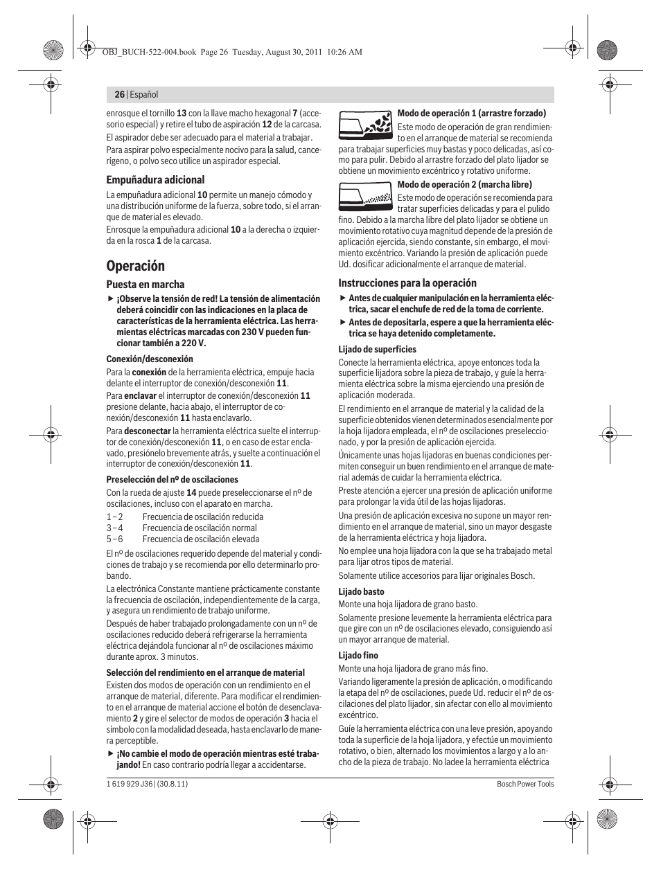 Operación | Bosch GEX 150 Turbo Professional User Manual | Page 26 / 167