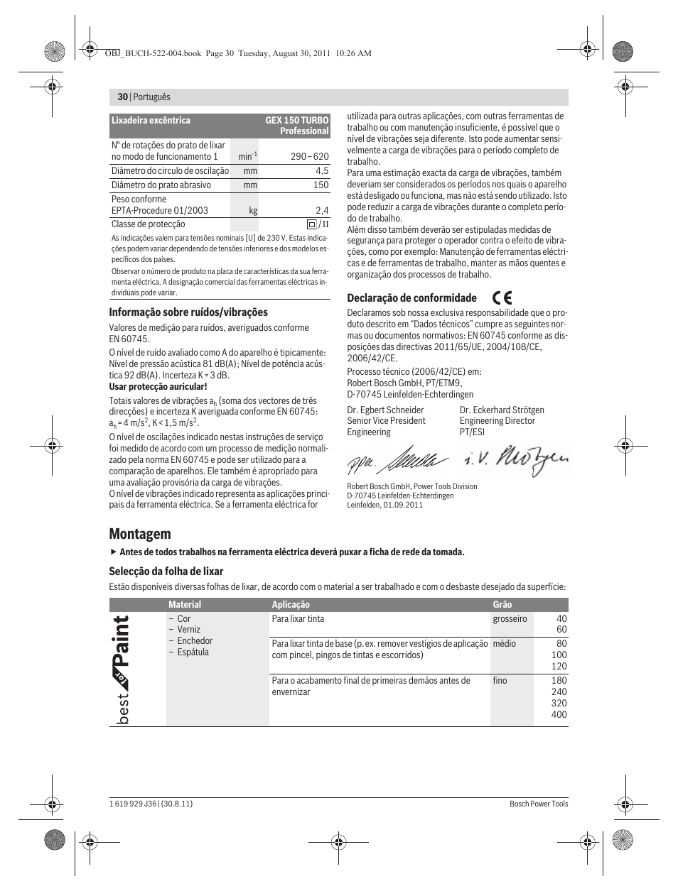 Montagem | Bosch GEX 150 Turbo Professional User Manual | Page 30 / 167