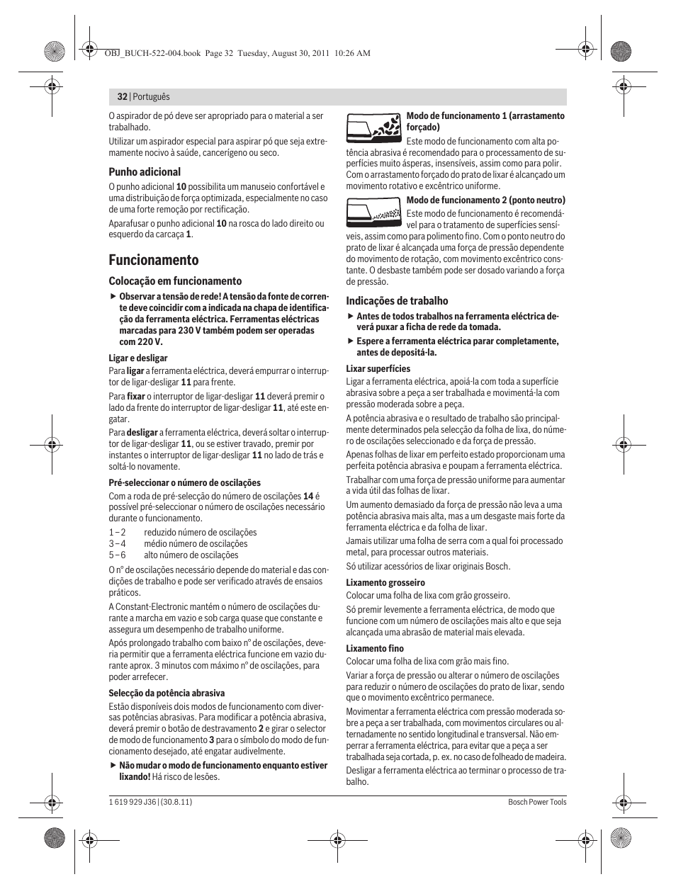 Funcionamento | Bosch GEX 150 Turbo Professional User Manual | Page 32 / 167