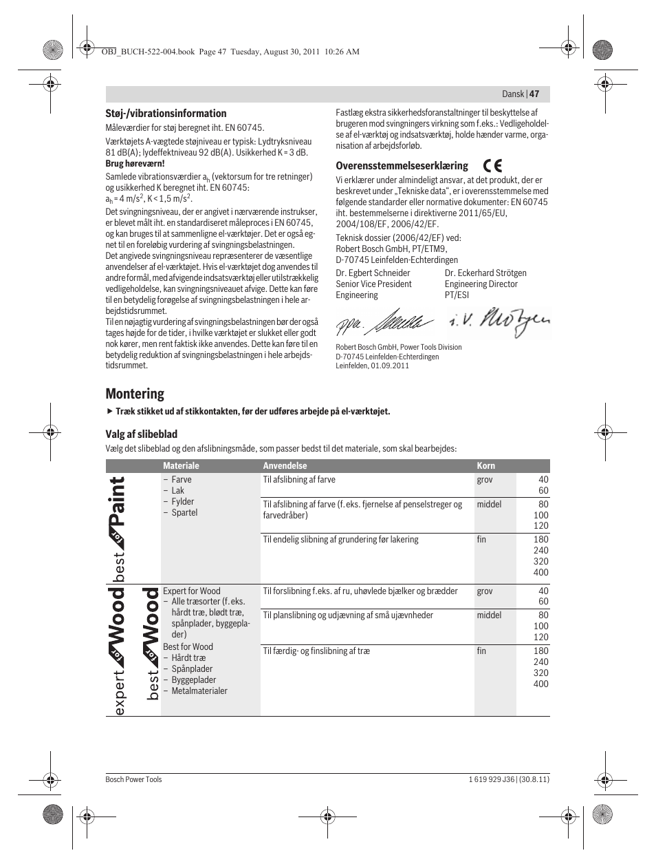 Montering | Bosch GEX 150 Turbo Professional User Manual | Page 47 / 167