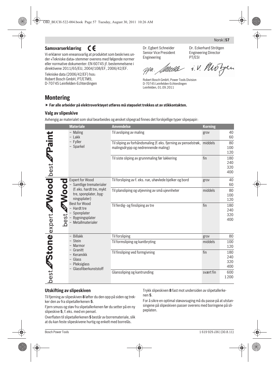 Montering | Bosch GEX 150 Turbo Professional User Manual | Page 57 / 167