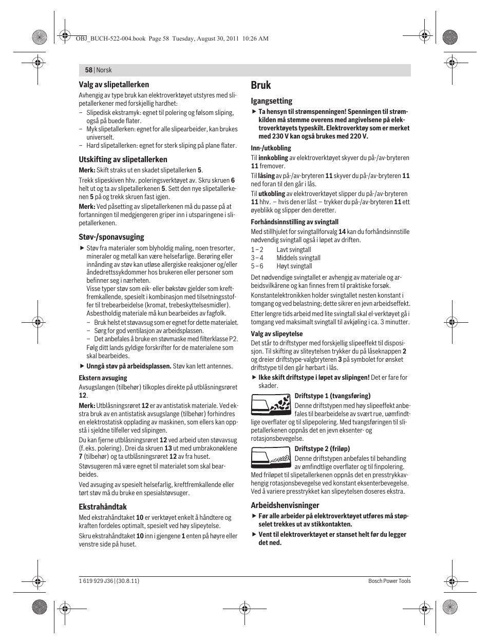 Bruk | Bosch GEX 150 Turbo Professional User Manual | Page 58 / 167