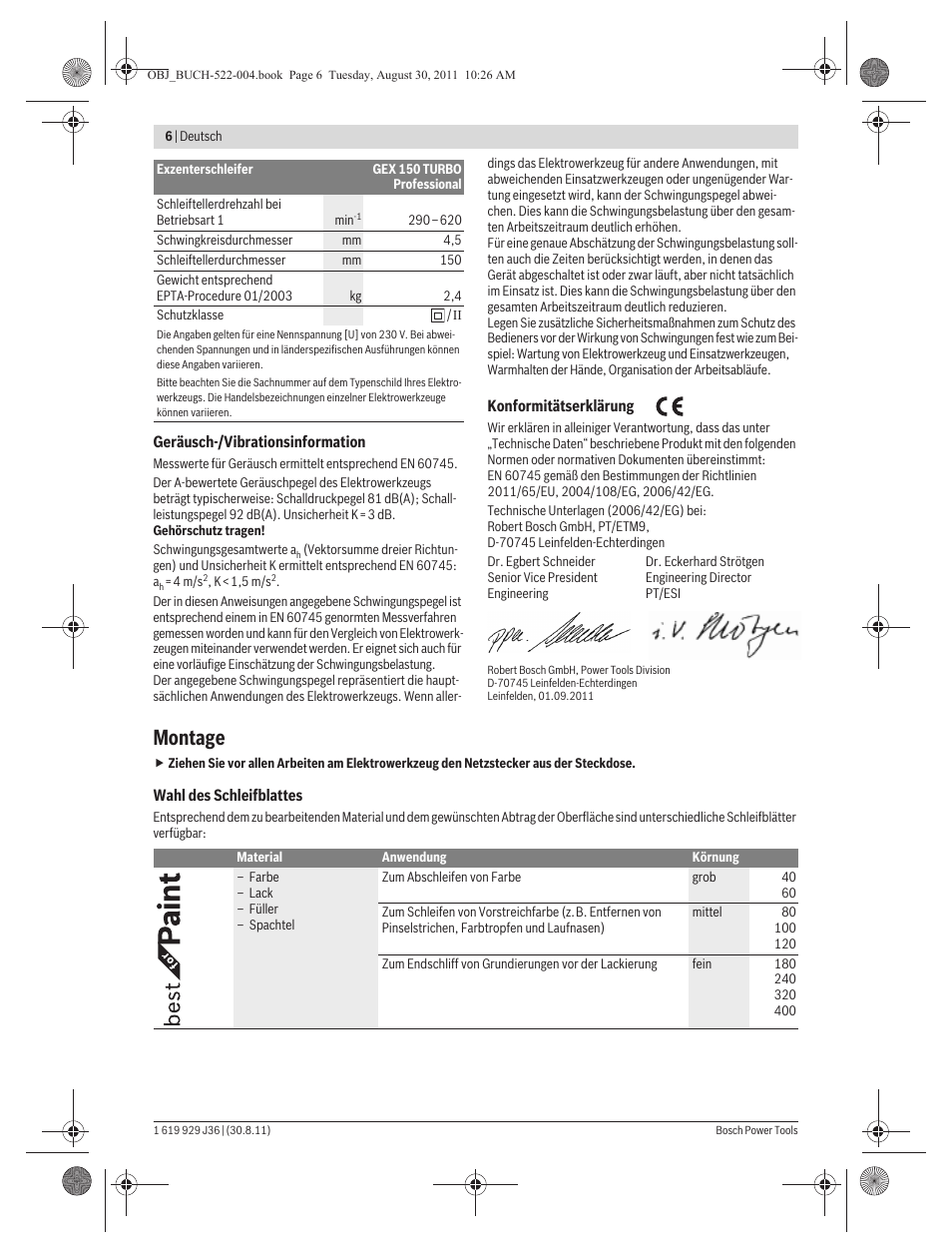 Montage | Bosch GEX 150 Turbo Professional User Manual | Page 6 / 167