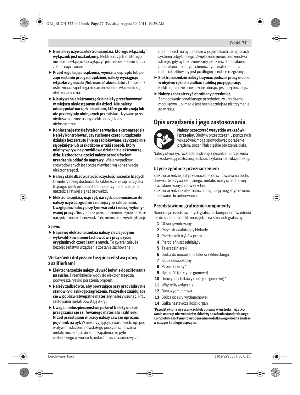 Opis urządzenia i jego zastosowania | Bosch GEX 150 Turbo Professional User Manual | Page 77 / 167