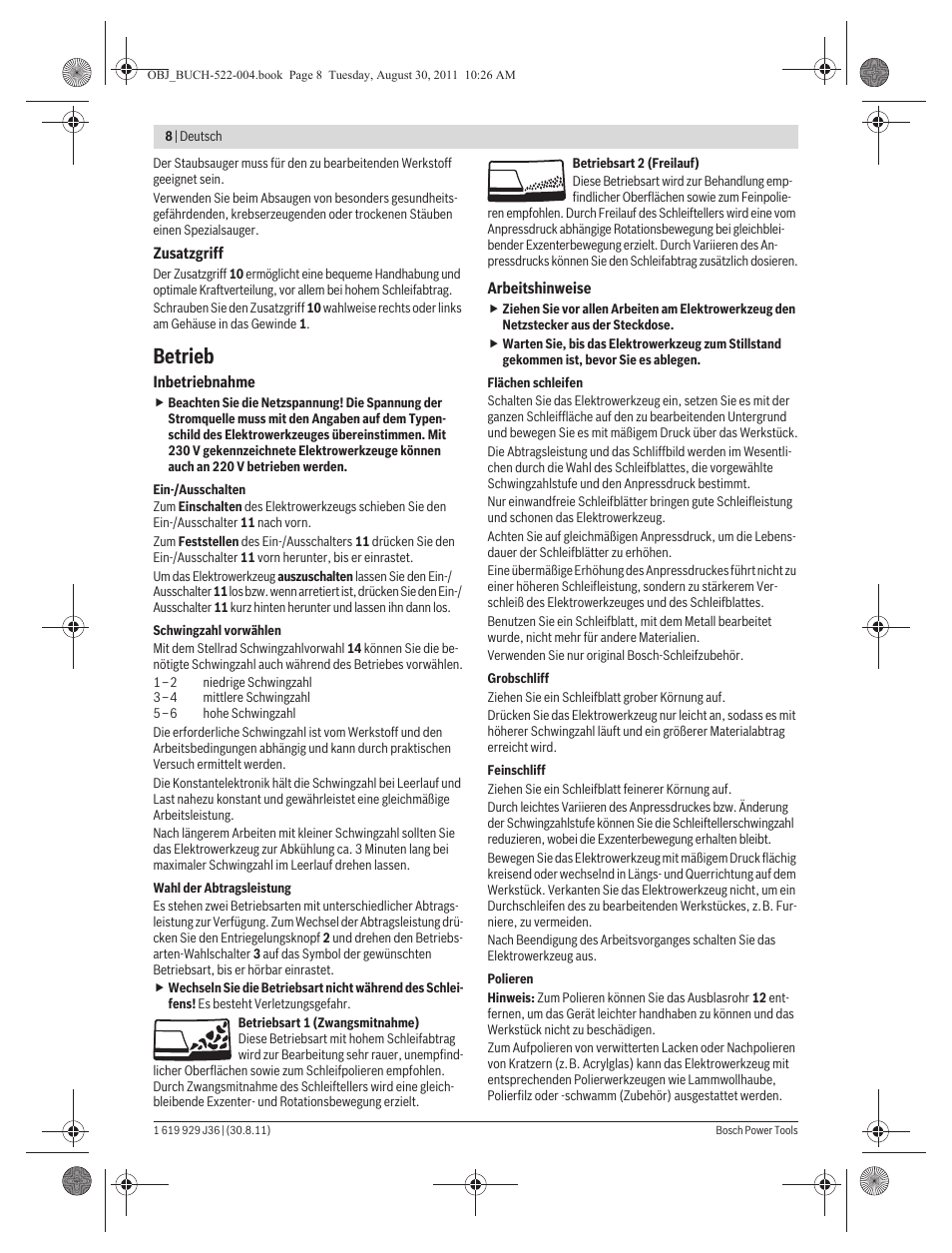 Betrieb | Bosch GEX 150 Turbo Professional User Manual | Page 8 / 167