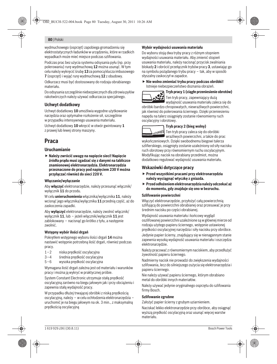 Praca | Bosch GEX 150 Turbo Professional User Manual | Page 80 / 167