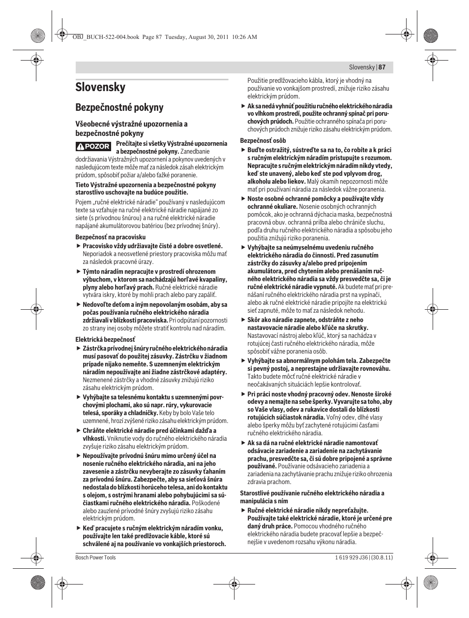 Slovensky, Bezpečnostné pokyny | Bosch GEX 150 Turbo Professional User Manual | Page 87 / 167