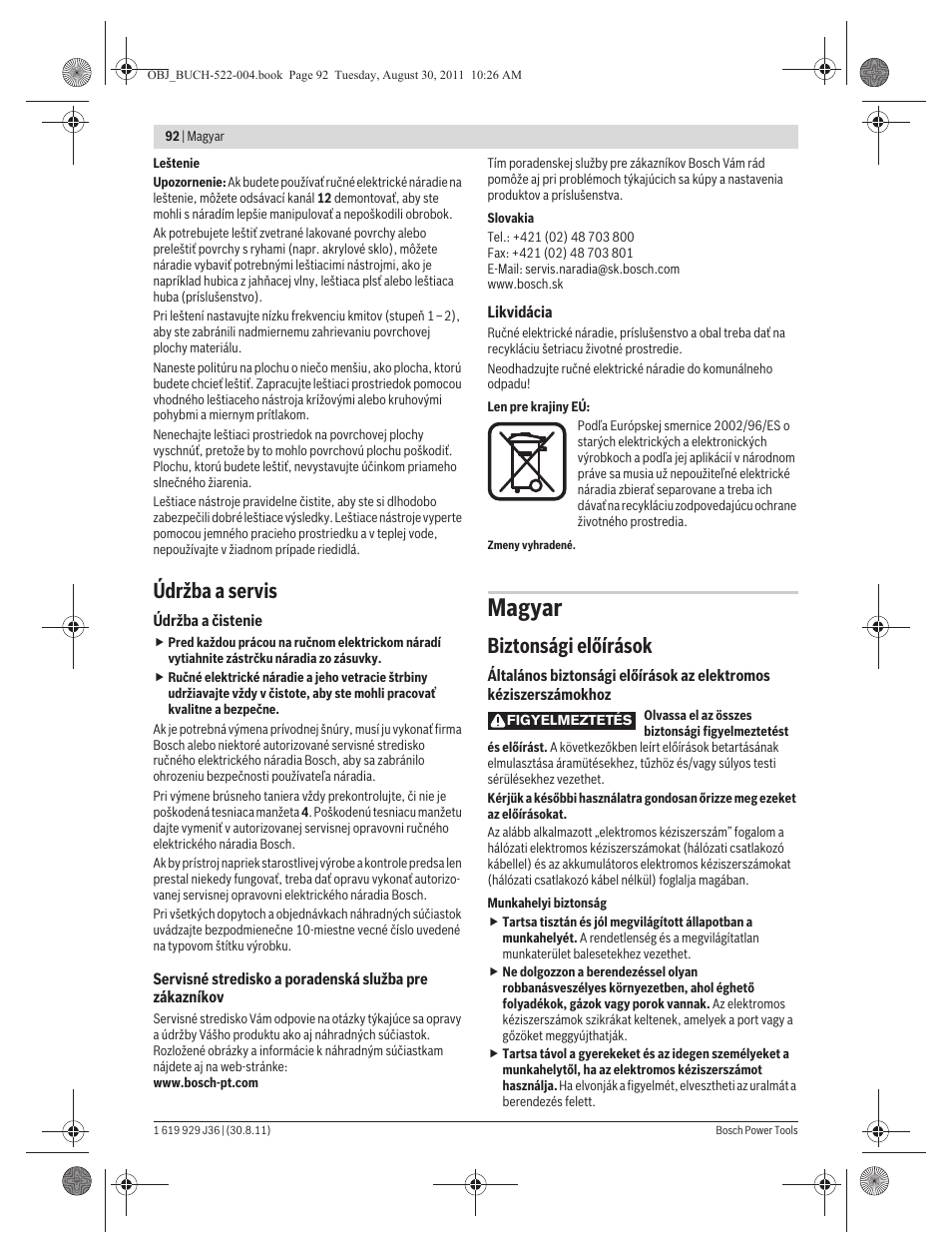 Magyar, Údržba a servis, Biztonsági előírások | Bosch GEX 150 Turbo Professional User Manual | Page 92 / 167