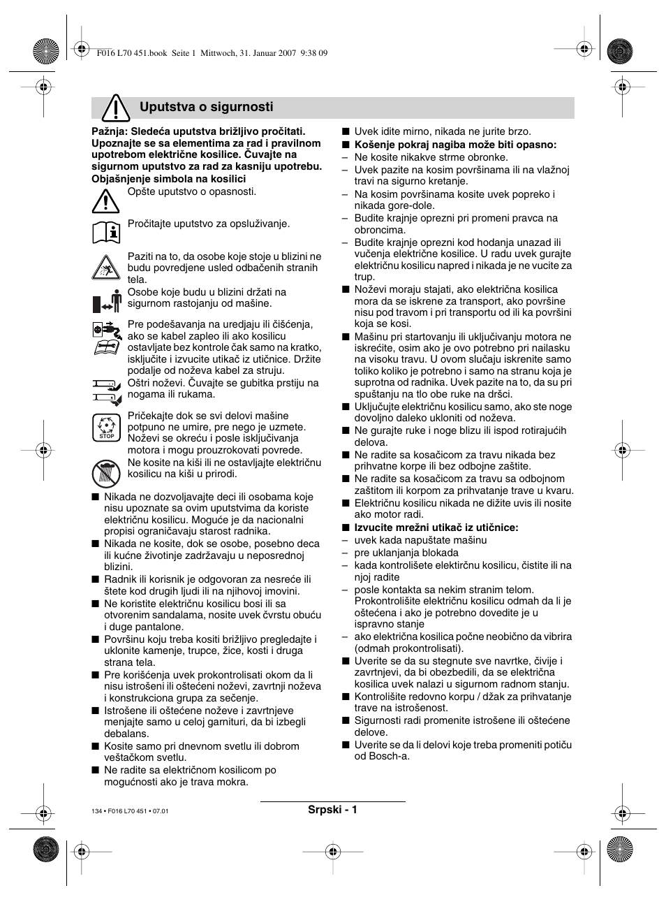 Uputstva o sigurnosti | Bosch Rotak 320 User Manual | Page 134 / 170