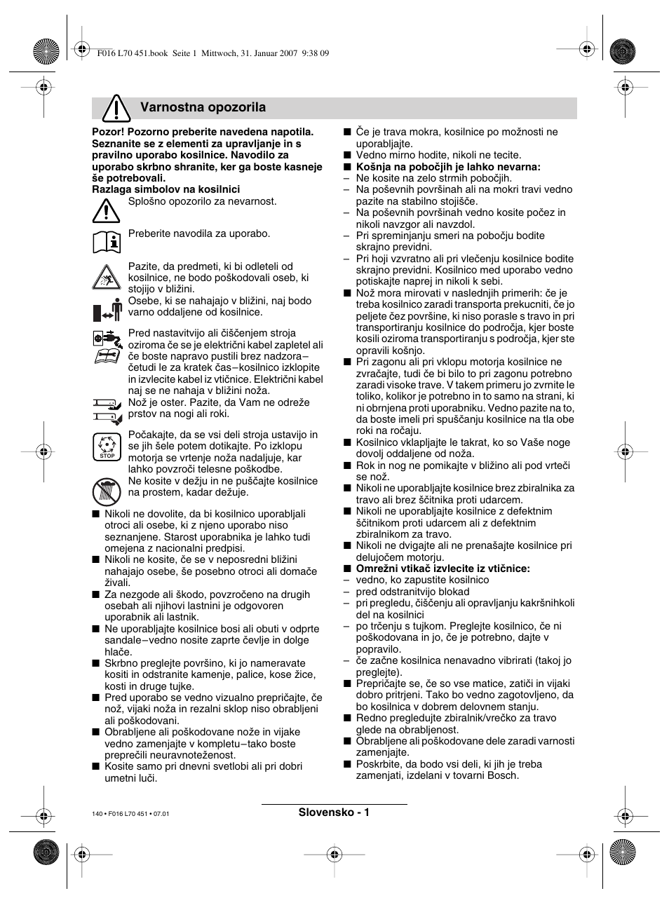 Varnostna opozorila | Bosch Rotak 320 User Manual | Page 140 / 170