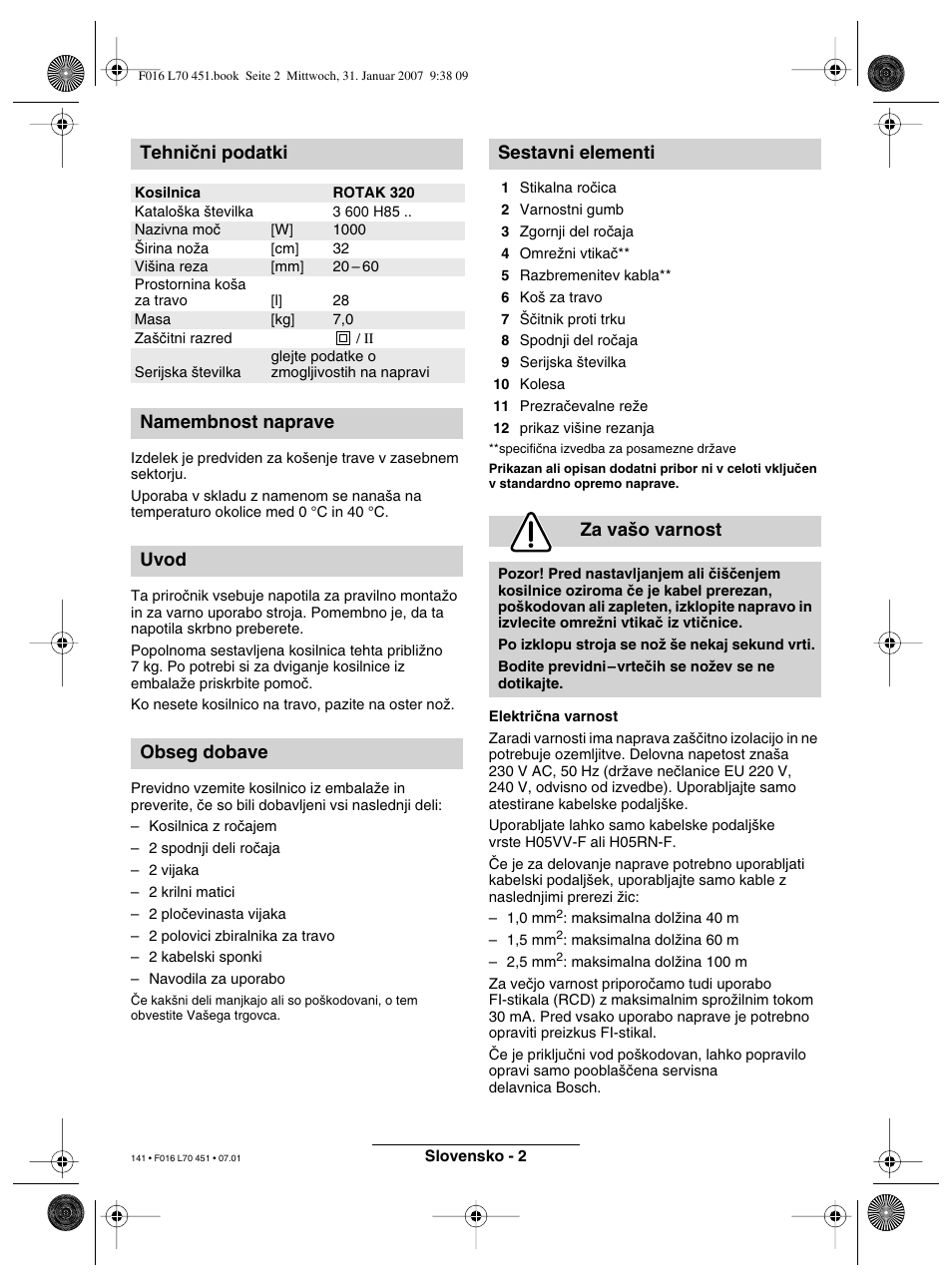 Tehniãni podatki | Bosch Rotak 320 User Manual | Page 141 / 170