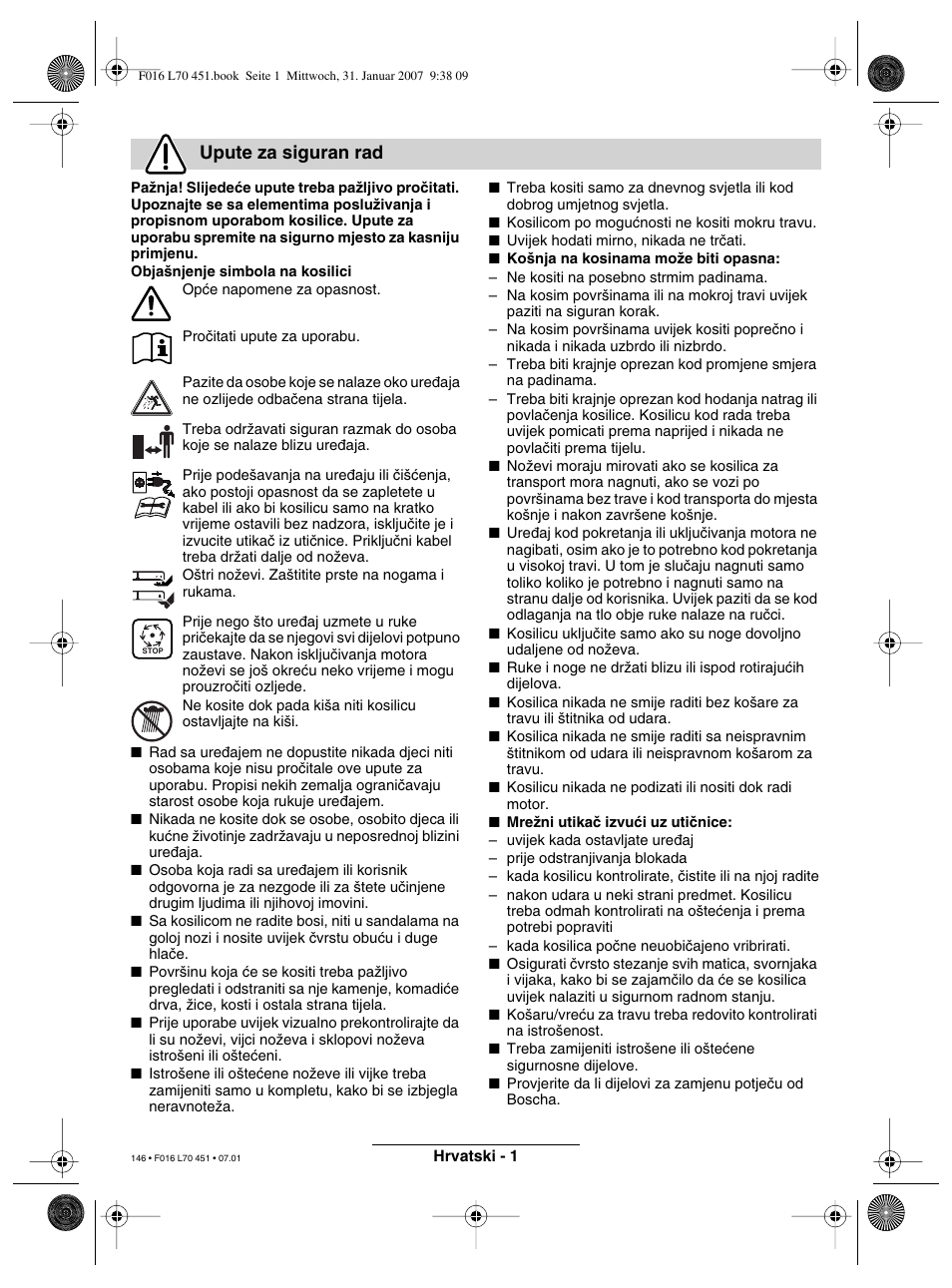 Upute za siguran rad | Bosch Rotak 320 User Manual | Page 146 / 170