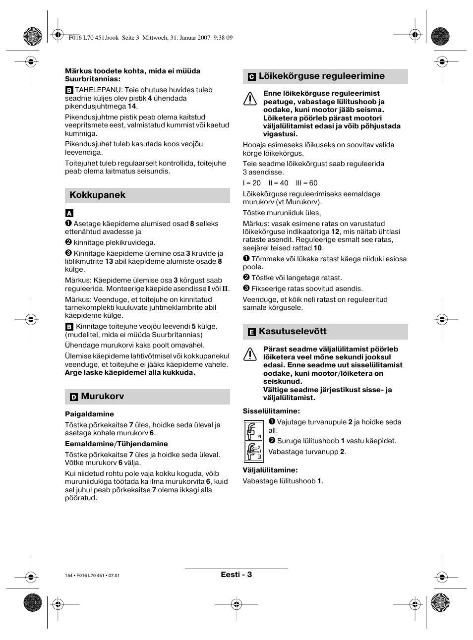 Kokkupanek murukorv, Lõikekõrguse reguleerimine kasutuselevõtt | Bosch Rotak 320 User Manual | Page 154 / 170