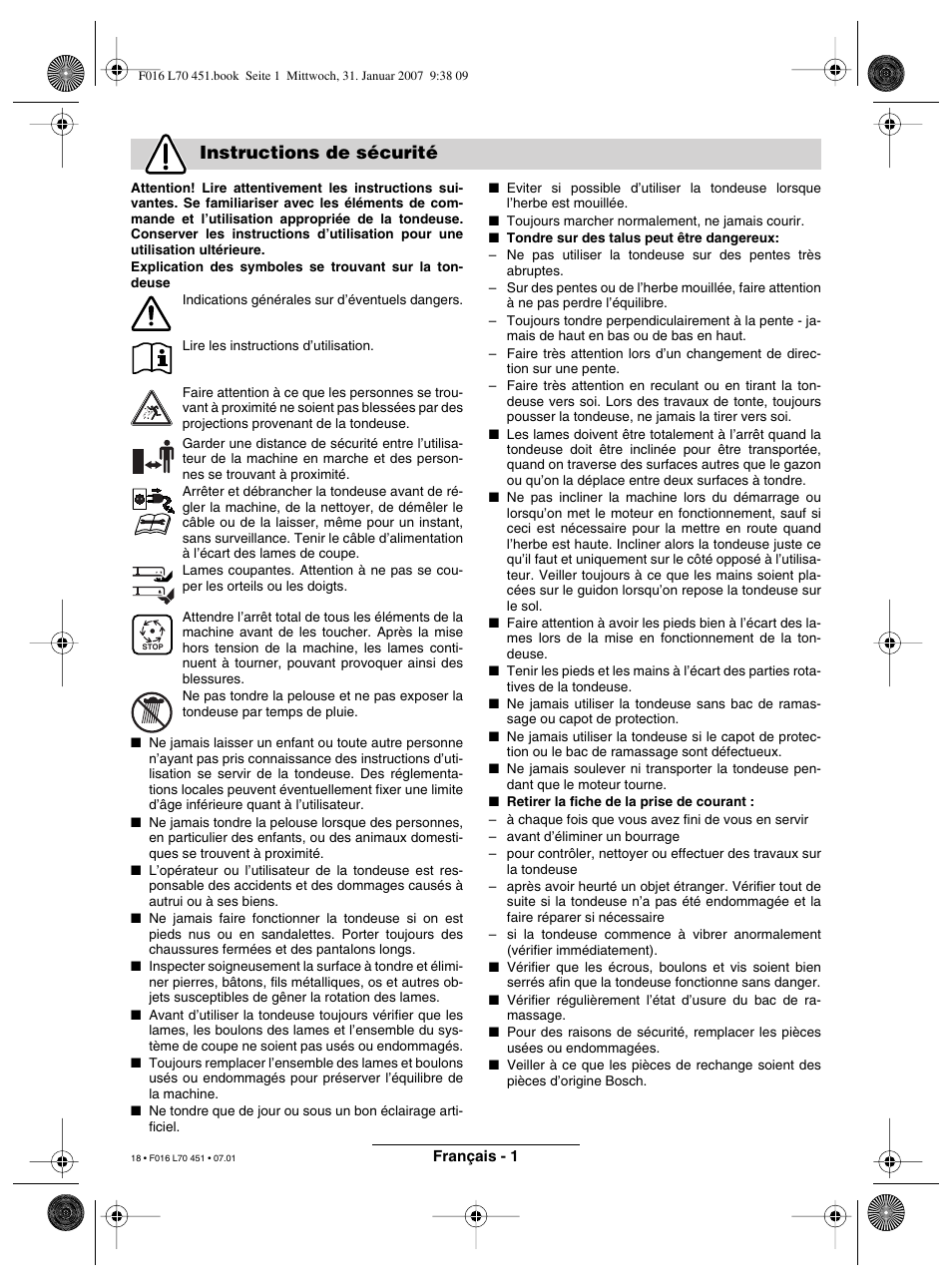 Instructions de sécurité | Bosch Rotak 320 User Manual | Page 18 / 170