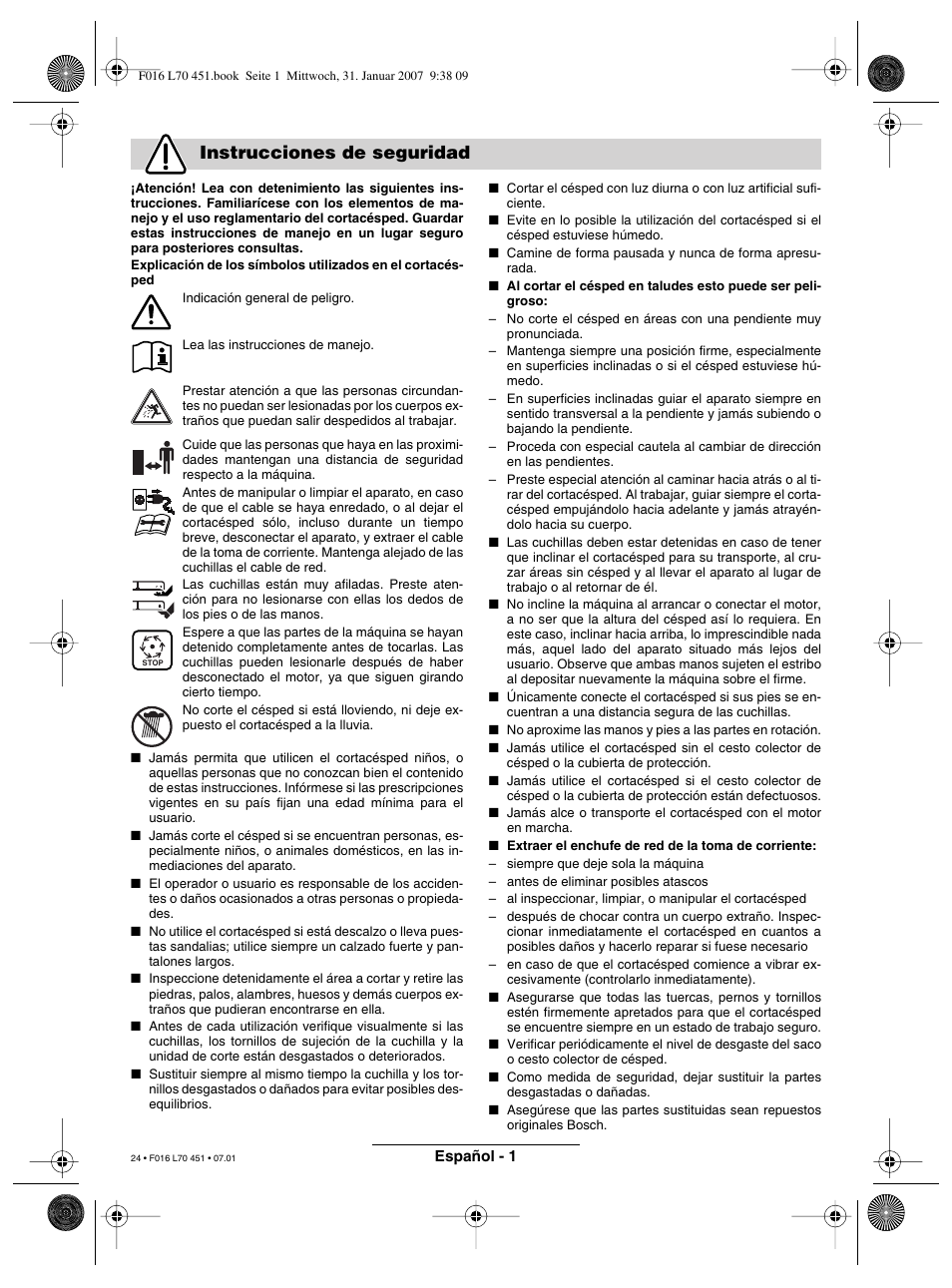 Instrucciones de seguridad | Bosch Rotak 320 User Manual | Page 24 / 170