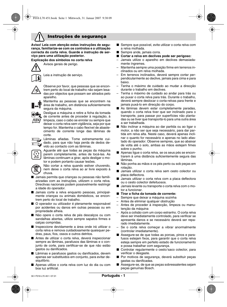 Instruções de segurança | Bosch Rotak 320 User Manual | Page 30 / 170