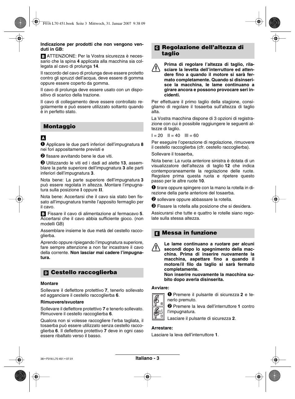 Montaggio cestello raccoglierba | Bosch Rotak 320 User Manual | Page 38 / 170