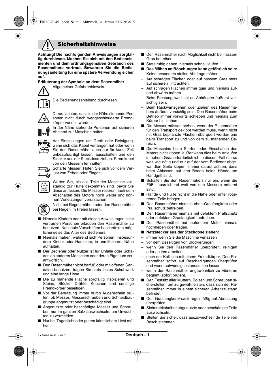 Sicherheitshinweise | Bosch Rotak 320 User Manual | Page 6 / 170