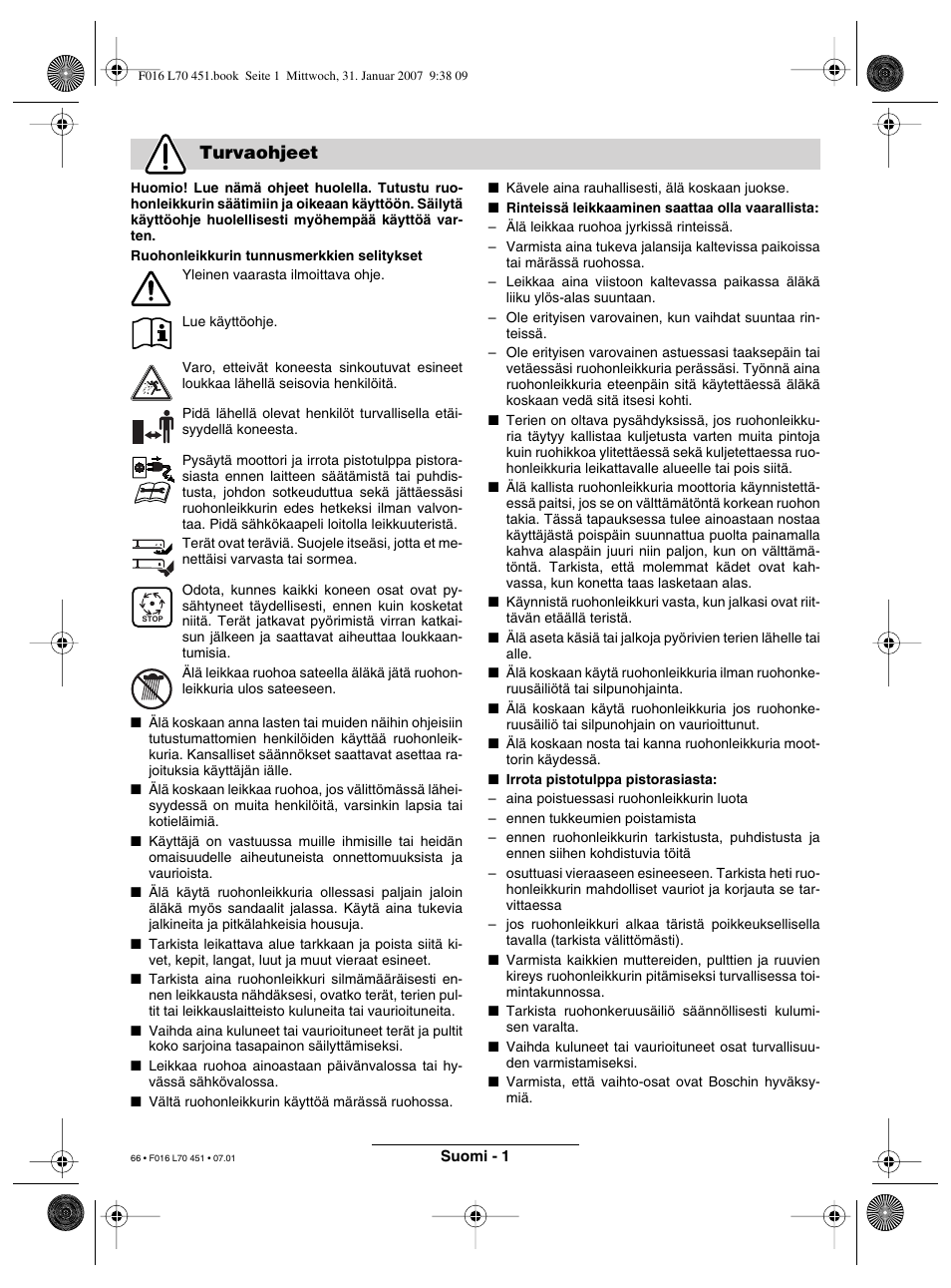 Turvaohjeet | Bosch Rotak 320 User Manual | Page 66 / 170