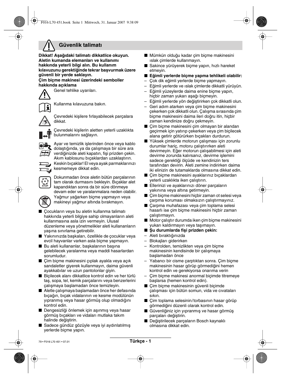 Güvenlik talimat | Bosch Rotak 320 User Manual | Page 79 / 170