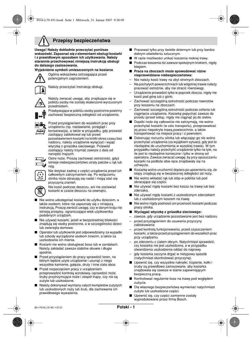 Przepisy bezpieczeµstwa | Bosch Rotak 320 User Manual | Page 85 / 170