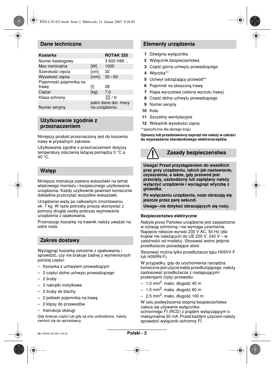 Dane techniczne | Bosch Rotak 320 User Manual | Page 86 / 170