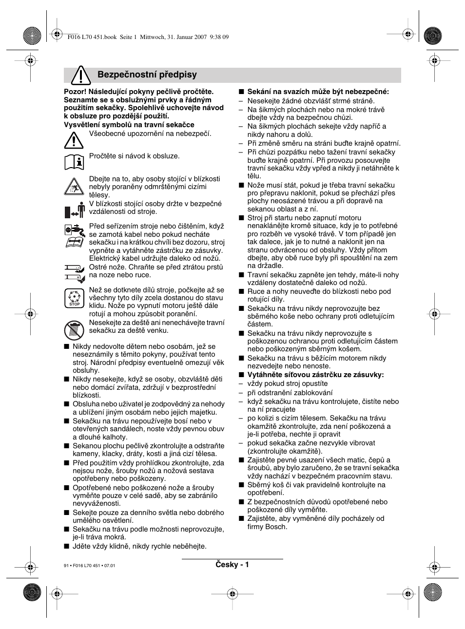 Bezpeãnostní pﬁedpisy | Bosch Rotak 320 User Manual | Page 91 / 170