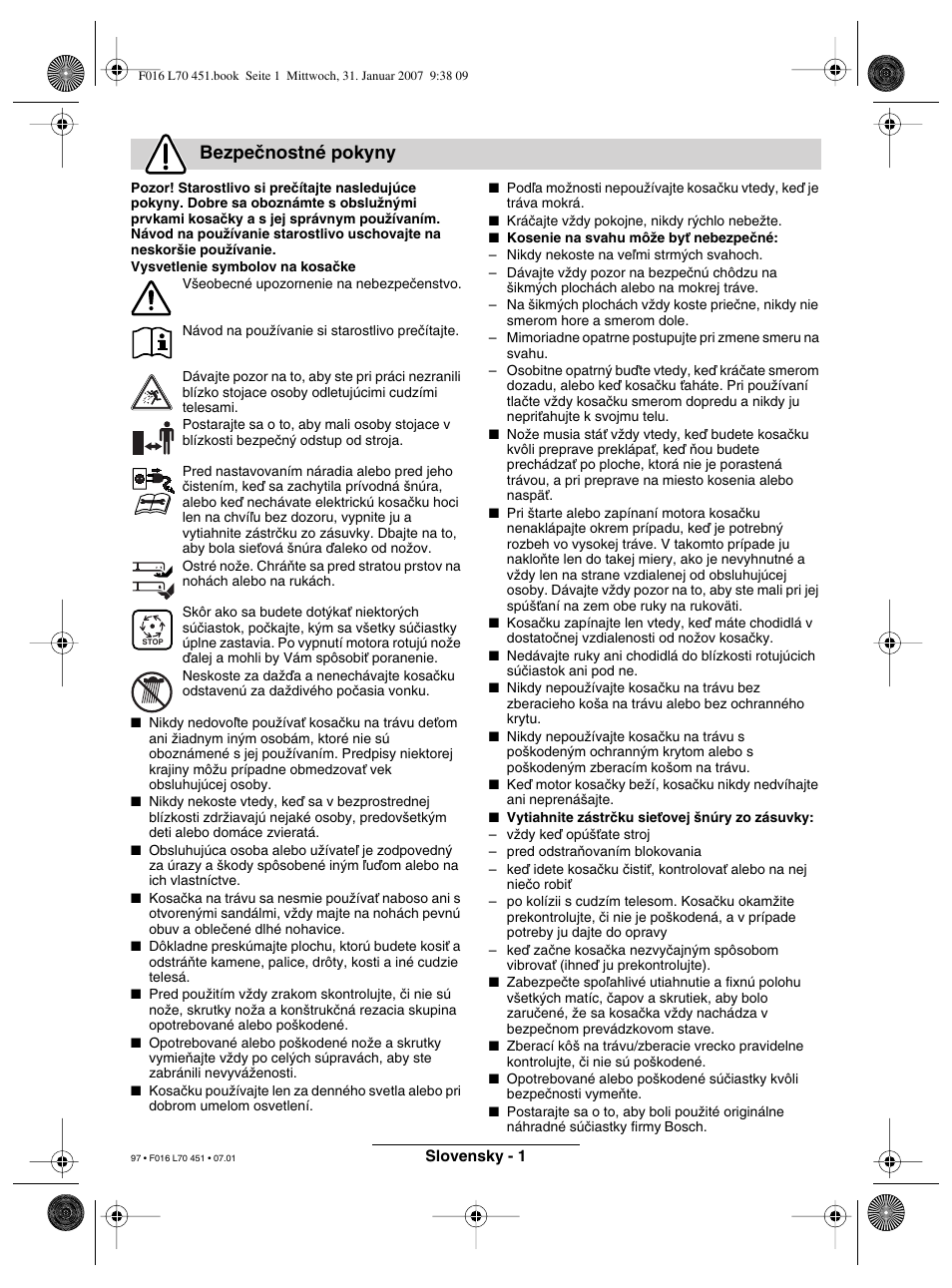 Bezpeãnostné pokyny | Bosch Rotak 320 User Manual | Page 97 / 170