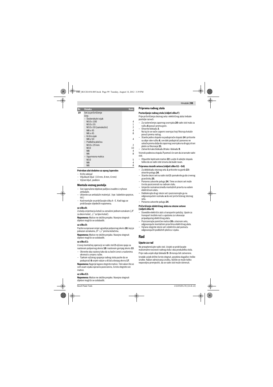 Bosch GTA 2500 W Professional User Manual | Page 99 / 119